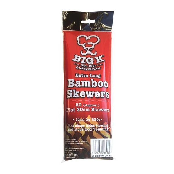 Big K Extra Long Flat Bamboo Skewers, Pack Of 50 30cm Long Food Grade BBQ Skewer